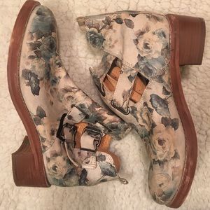 Floral Leather strappy cut out boots